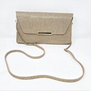 H&M Glitter Gold Envelope Clutch Evening Bag With Removable Strap